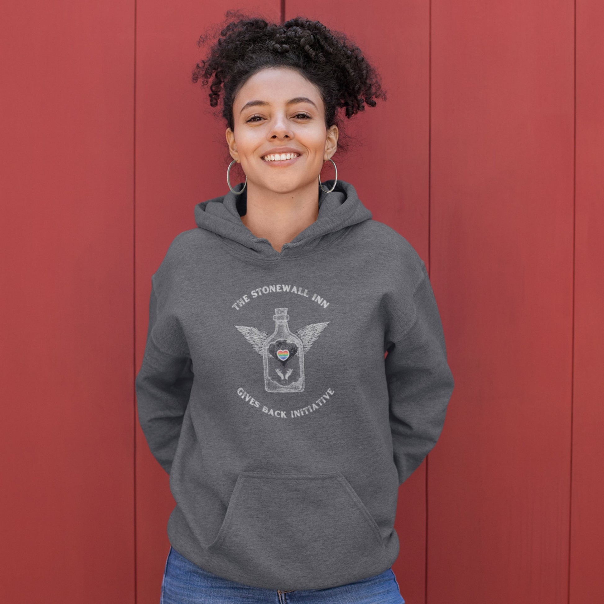 The Stonewall Inn Gives Back Initiative Tattoo Wings Hoodie in Heather Grey