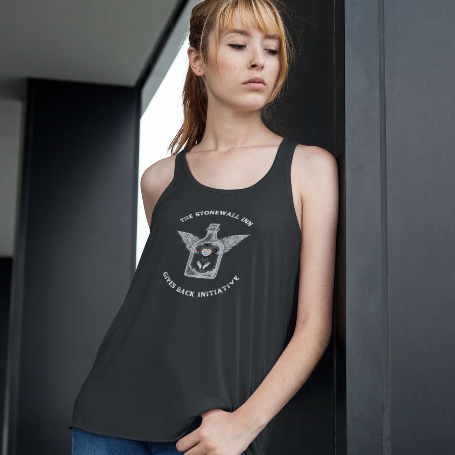 The Stonewall Inn Gives Back Initiative Tattoo Wings Flowy Tank in Black
