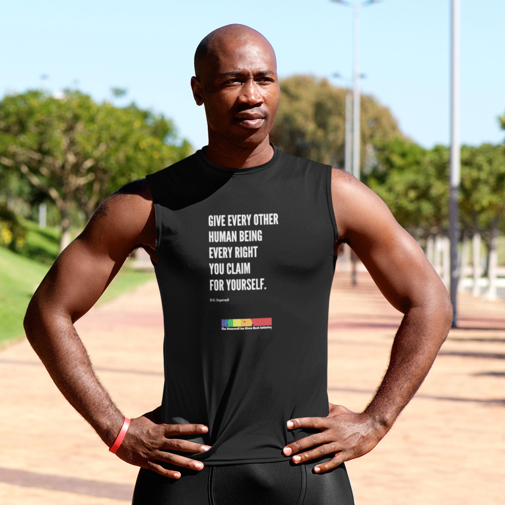 "Give Every Other Human Being Every Right You Claim For Yourself" LGBTQ+ Support Muscle Tank in Black