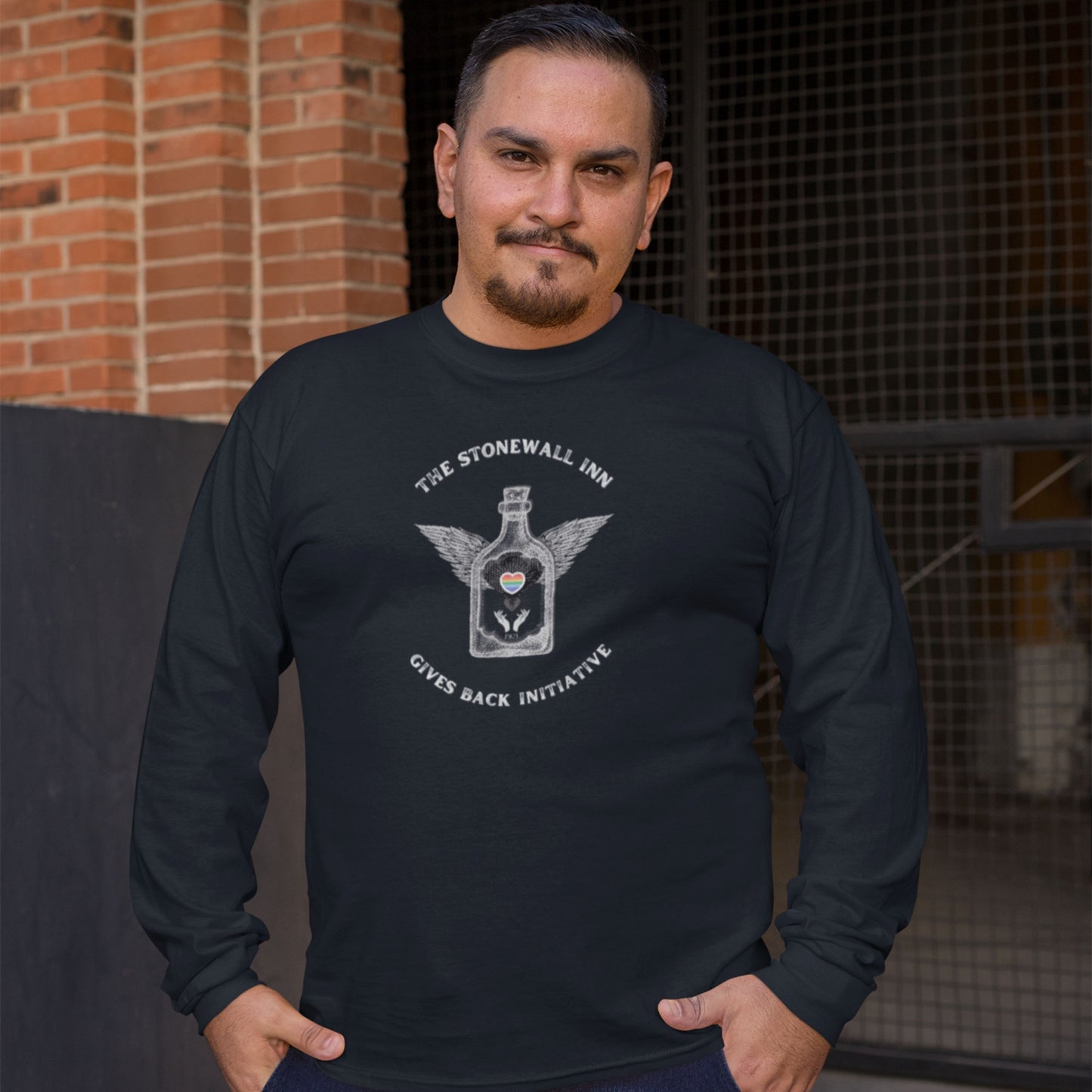 The Stonewall Inn Gives Back Initiative Tattoo Wings Long Sleeve Tee in Black
