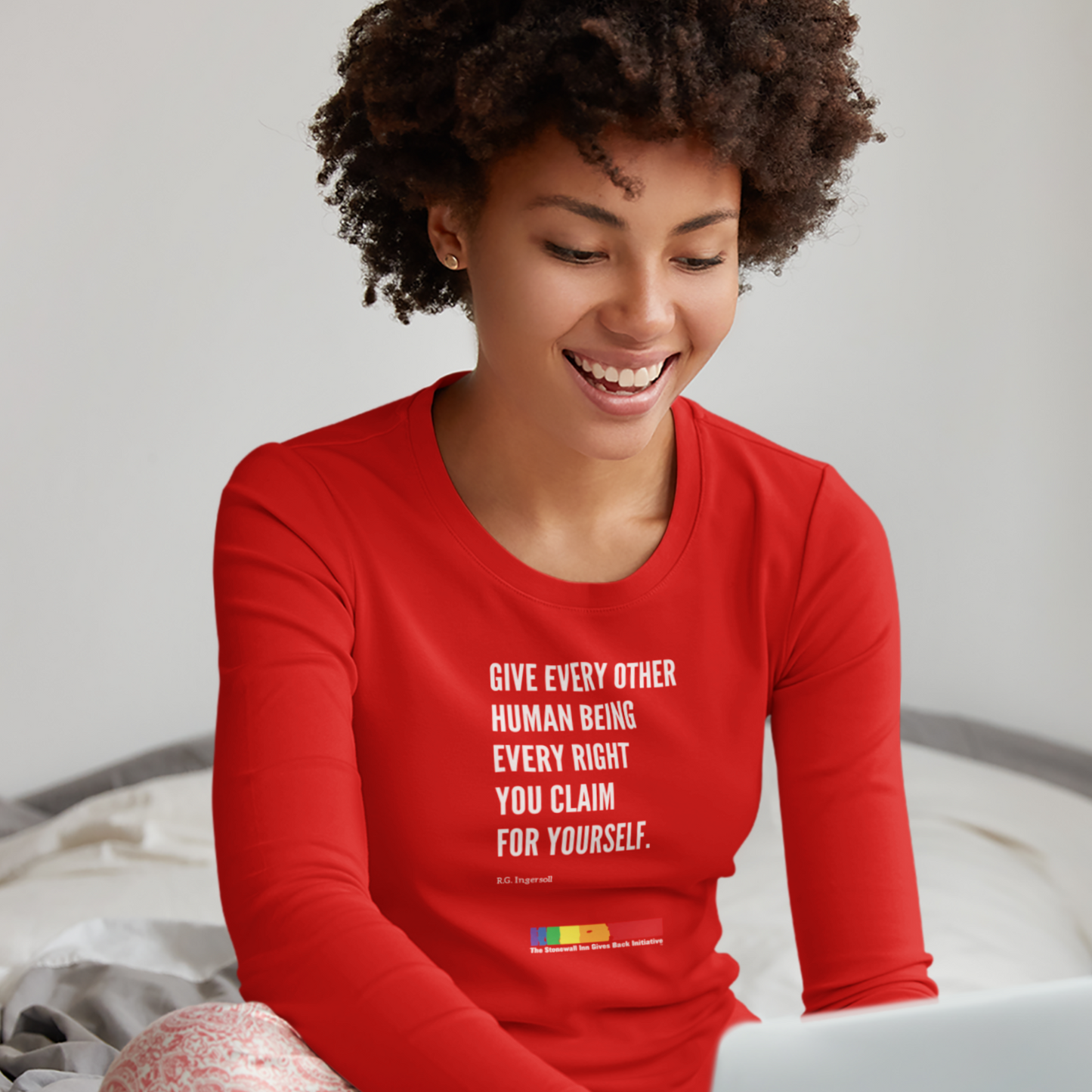 "Give Every Other Human Being Every Right You Claim For Yourself" LGBTQ+ Support long sleeve tee in red