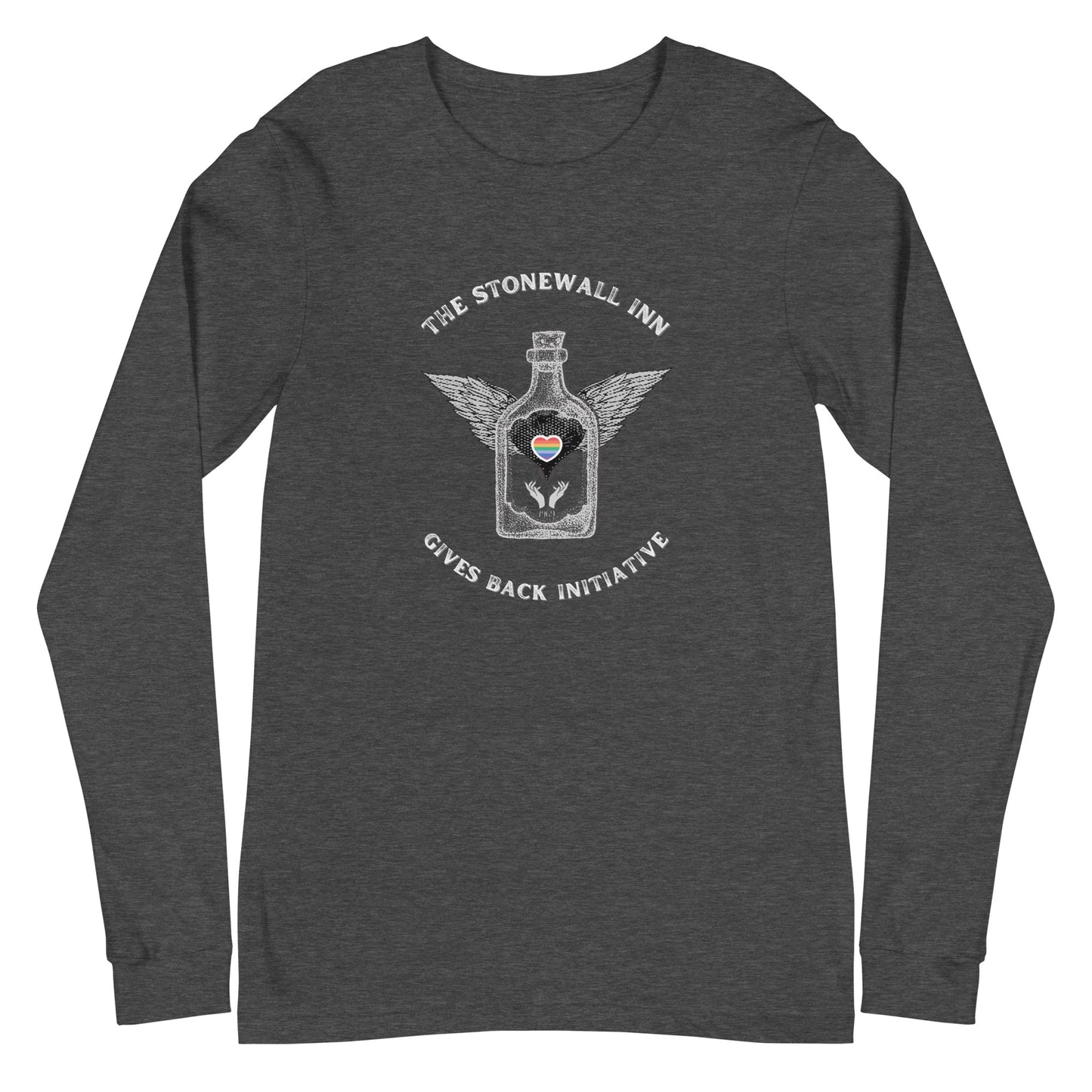 The Stonewall Inn Gives Back Initiative Tattoo Wings Long Sleeve Tee in Dark Grey Heather