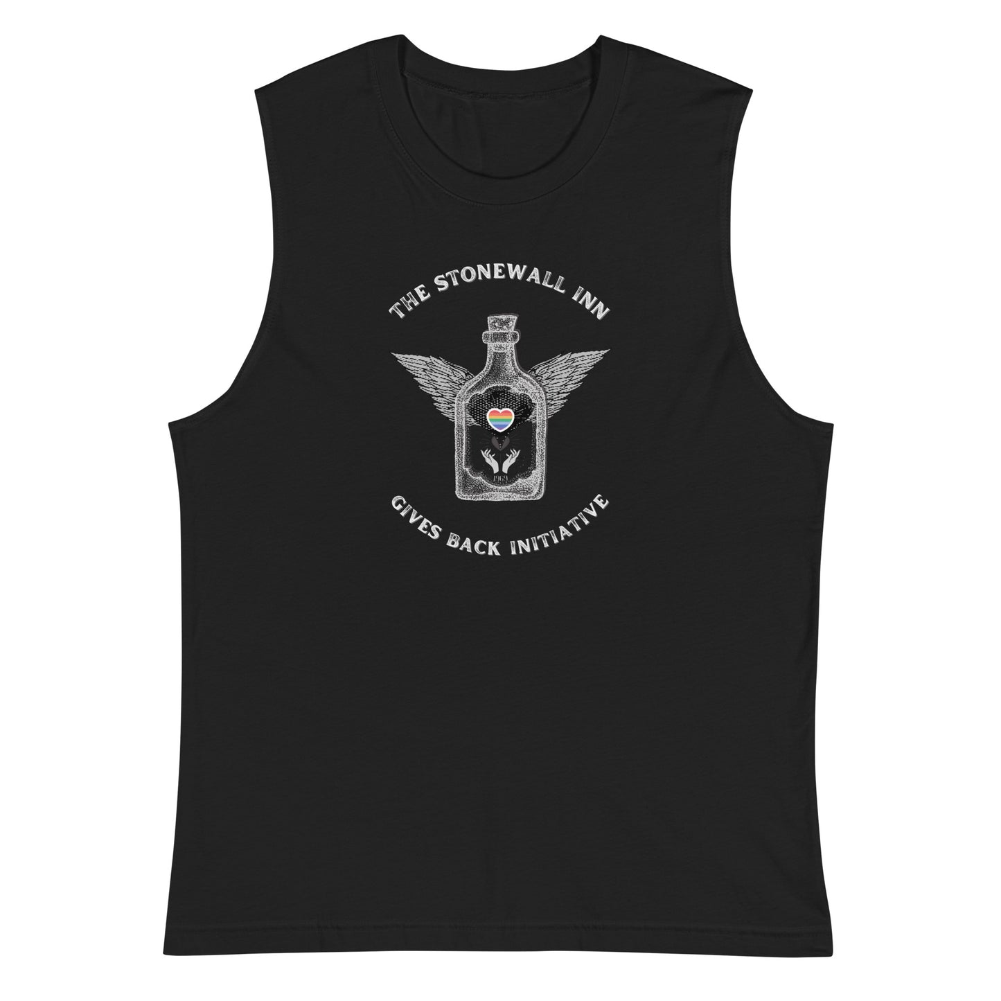 The Stonewall Inn Gives Back Initiative Tattoo Wings Muscle Tank in Black